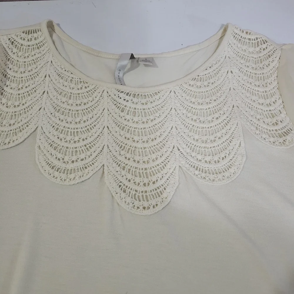 Lauren Conrad Top Womens Small Ivory Sheer Chiffon Sleeve Crochet Lace Collar